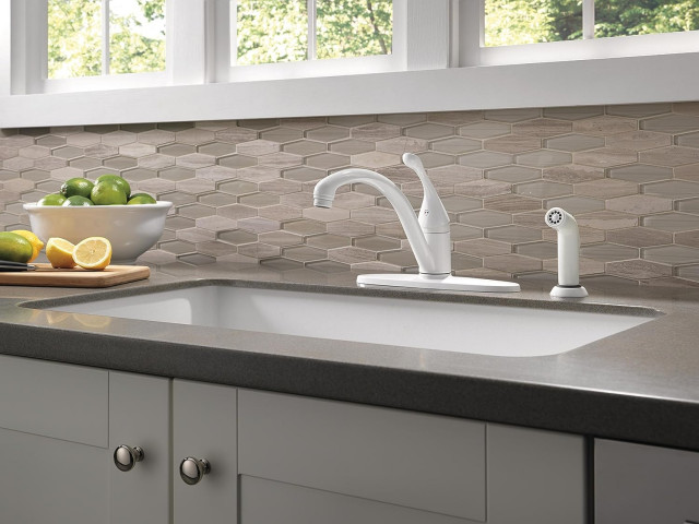 Transitional One-Handle Kitchen Faucet, Mid Arched Design & Side ...