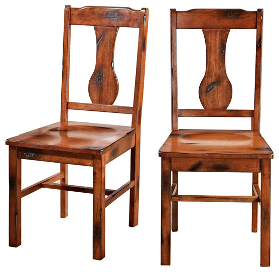 Dark Oak Wood Dining Chairs, Set of 2 - Rustic - Dining Chairs - by ...