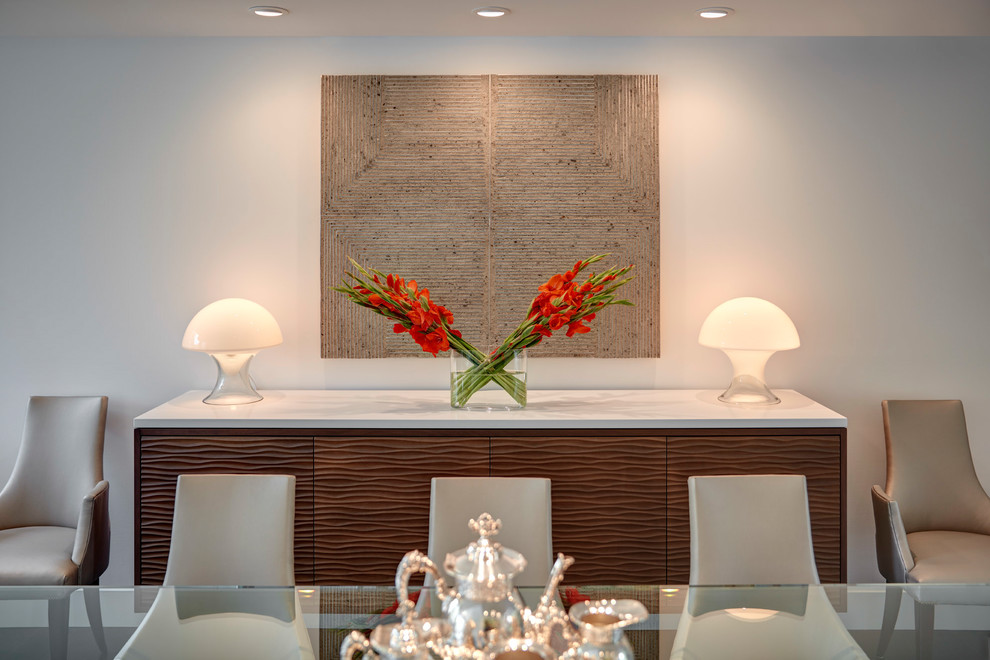 Inspiration for a large 1950s dark wood floor and brown floor enclosed dining room remodel in Detroit with white walls and no fireplace