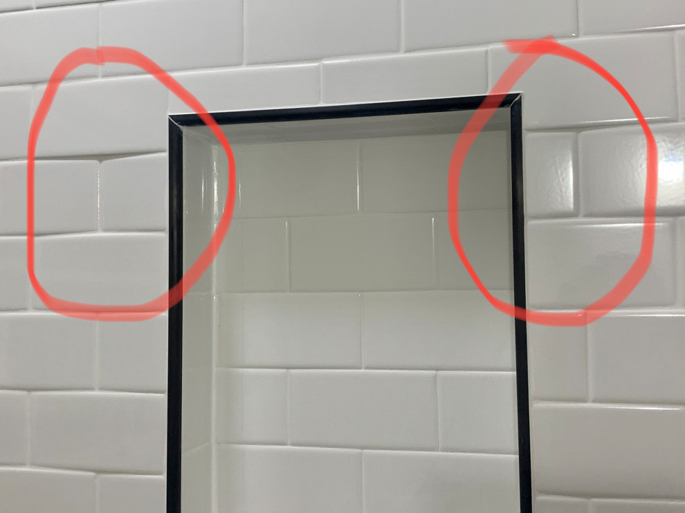 Shower tiles indented by niche.