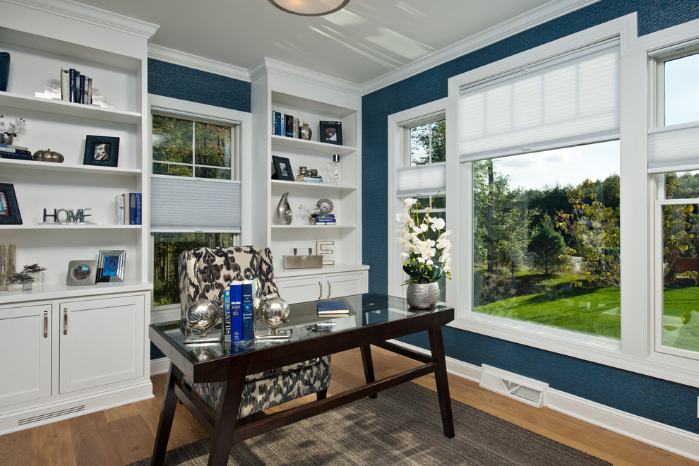 Design ideas for a beach style home office in Boston.