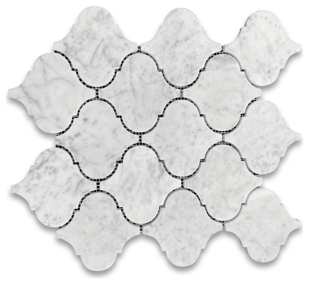 Carrara Marble Arabesque Baroque Lantern Mosaic Tile Venato Honed Big, 1 sheet