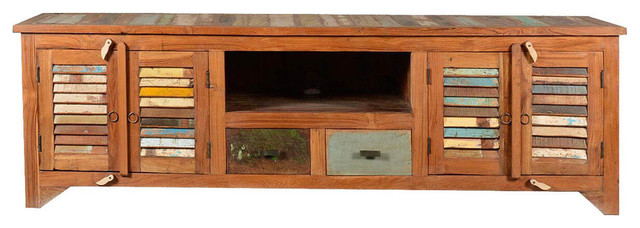 Rustic Reclaimed Wood Rainbow Shutter Doors Tv Stand Media Console