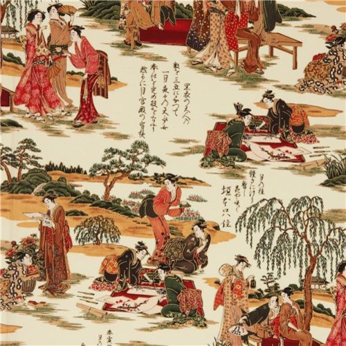 Japanese geisha fabric with poems by Robert Kaufman Fabric by