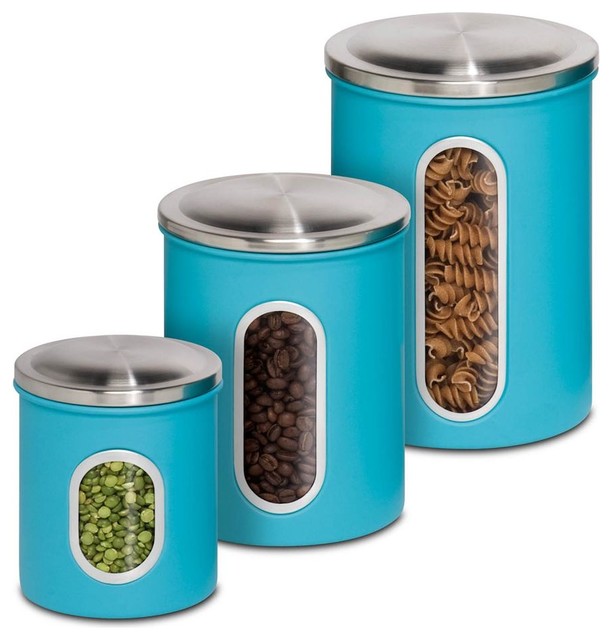 metal kitchen storage canisters, set of 3 - contemporary - kitchen