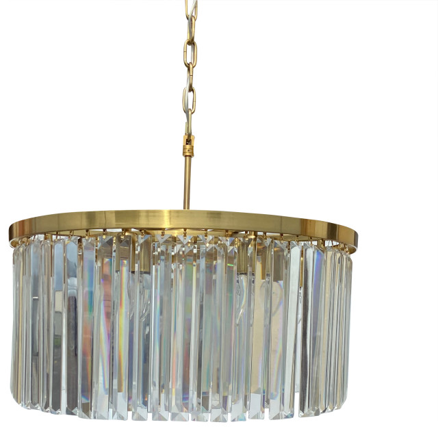 D Angelo 8 Light Round Clear Glass, Small Crystal And Brass Chandelier
