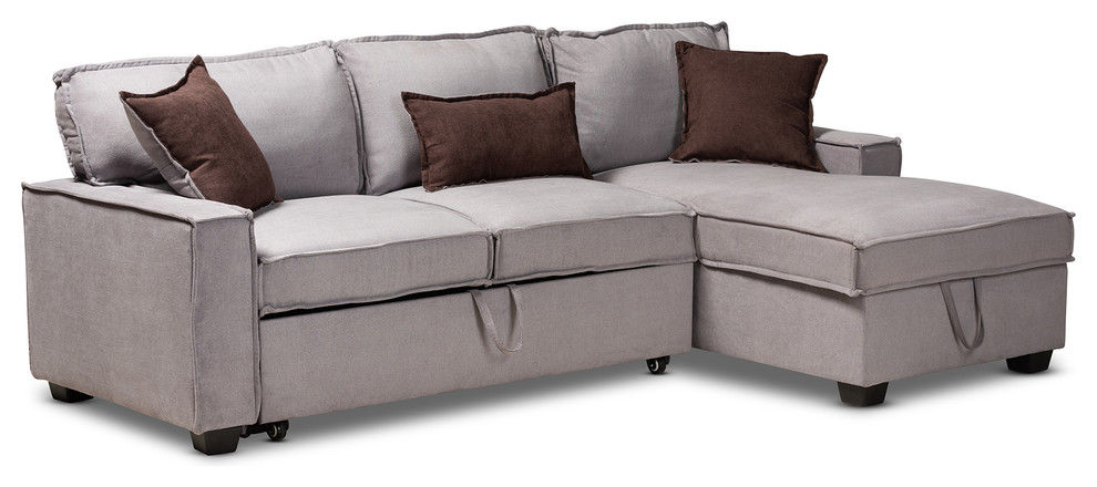 Frances Light Gray Right Facing Storage Sectional Sofa With Pull-Out Bed - Transitional ...