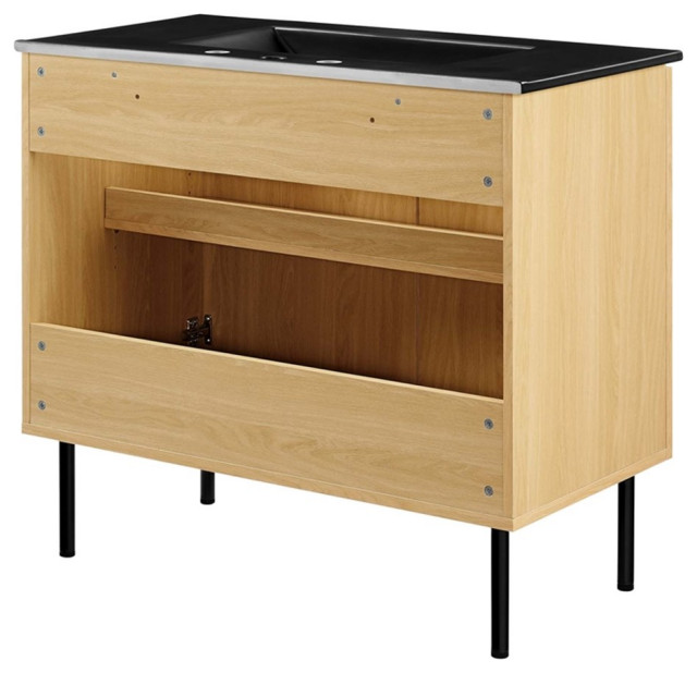 Modway Chaucer 48" Wood & Rattan Bathroom Vanity Cabinet in Black/Oak ...