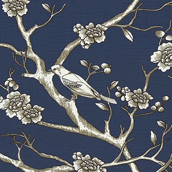 Blue Modern Chinoiserie Cotton Fabric