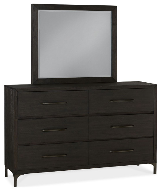 Modus Lucerne 2 PC Dresser & Mirror Set in Vintage Coffee Midcentury