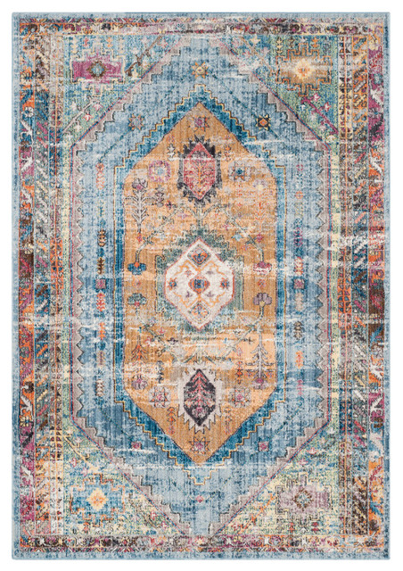 Safavieh Bristol Collection BTL346 Rug, Blue/Camel, 5'1"x7'6"