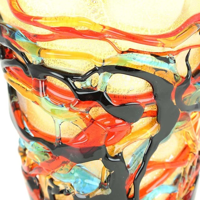 Vase Ovale Murano GlassOfVenice - Verre Vésuve Multicolore, 11 Pouces, Art Traditionnel Italien
