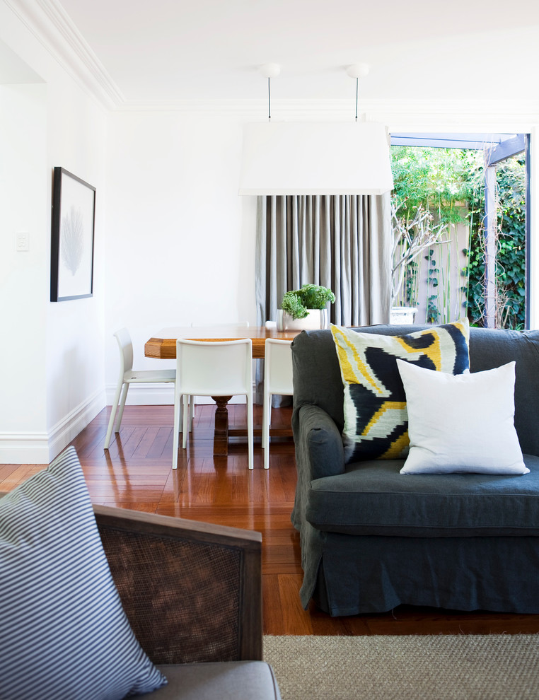 Design ideas for a contemporary living room in Sydney with medium hardwood floors.