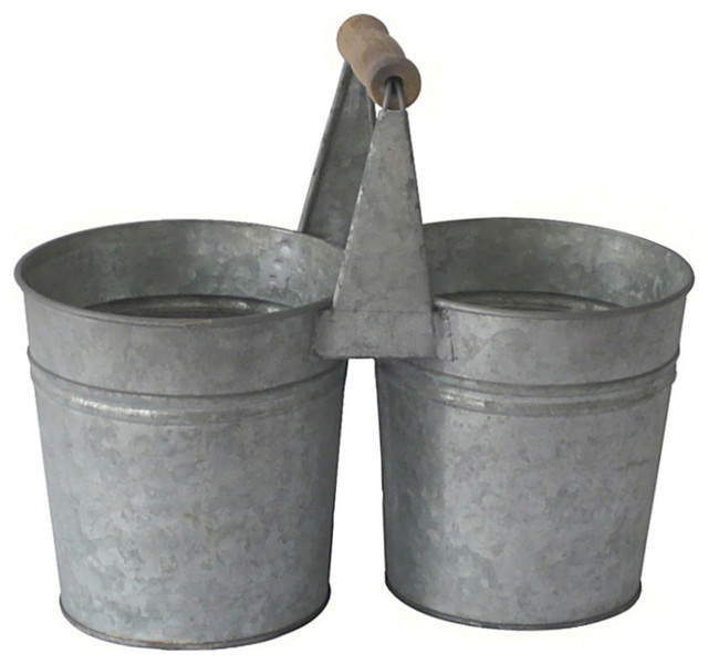Galvanized Metal Double Pot - Farmhouse - Outdoor Pots And Planters - by  Ami Ventures Inc | Houzz