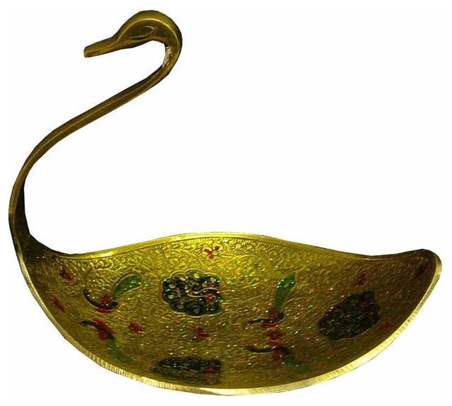 Chinese Yellow Glass Art Swan Shape Display Plate Yellow Asian