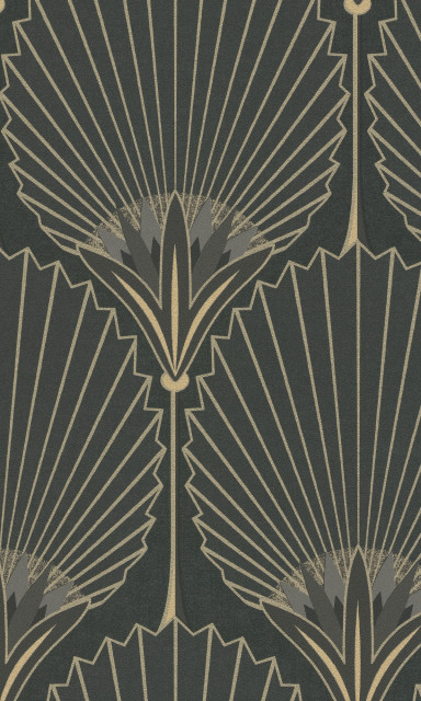 Bold Art Deco Fan Wallpaper, Grey, Sample