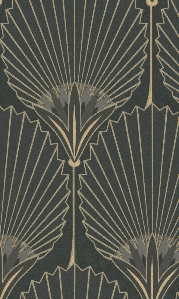 Bold Art Deco Fan Wallpaper, Grey, Sample