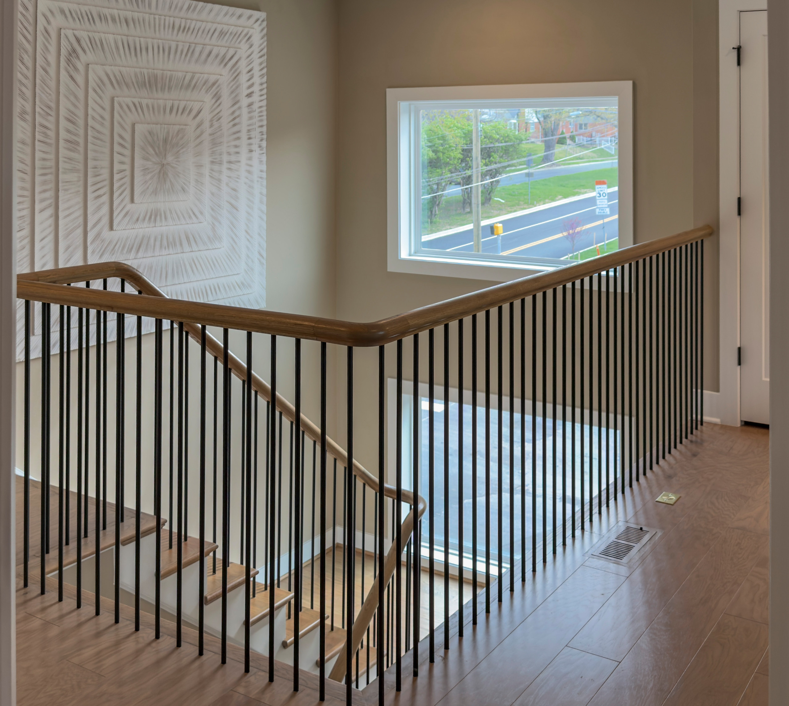 Project #153 | Sophisticated Red Oak Stair with Metal Balusters
