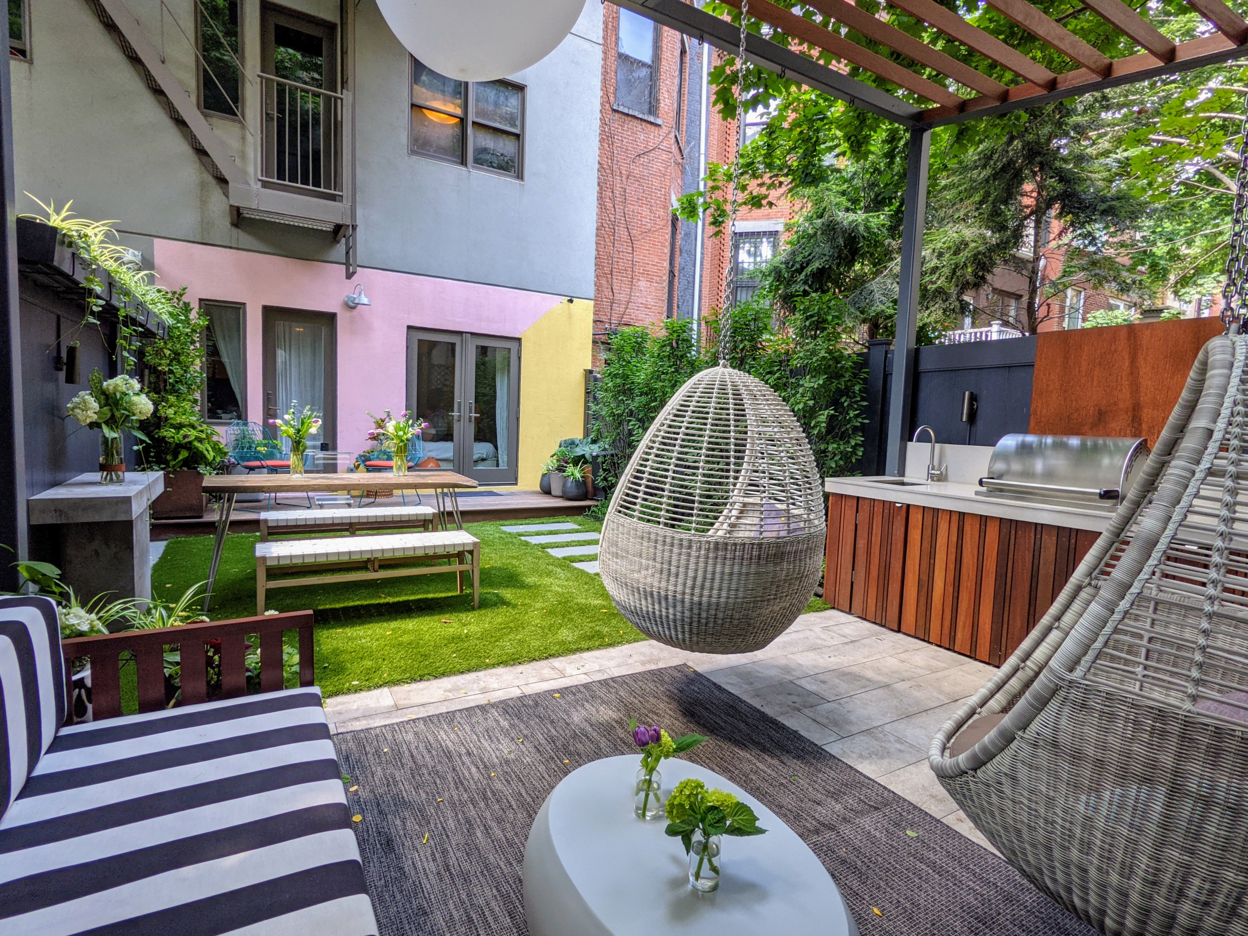 Harlem Backyard with slanted pergola