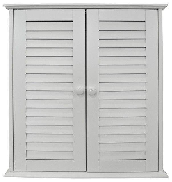 Louvre Double Shutter Door Bathroom Wall Storage Cabinet, White