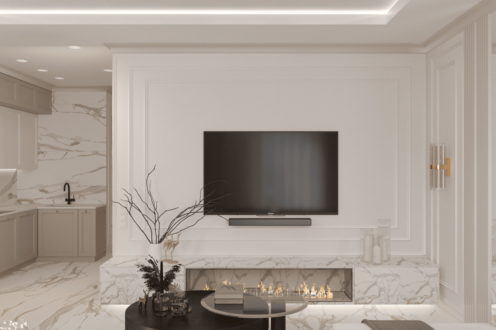 Просторная квартира в нежных оттенках со стильными элементами декора