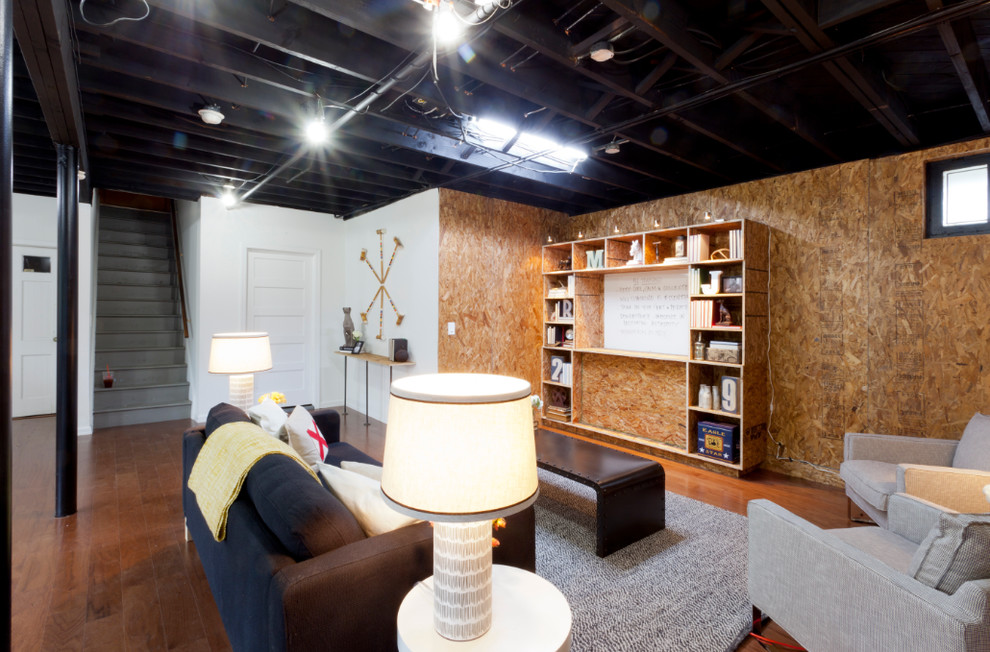 Inspiration for an industrial basement remodel in New York