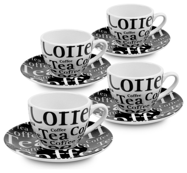 Coffee Bar 8a Writing On Black Cups And Saucers 8 Piece Coffee Bar 8a Writing On Black Cups And Saucers 8 Piece