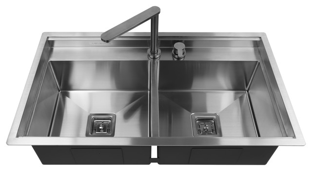 Hidden Faucet Double Bowl Sink 36 Contemporary Kitchen Sinks