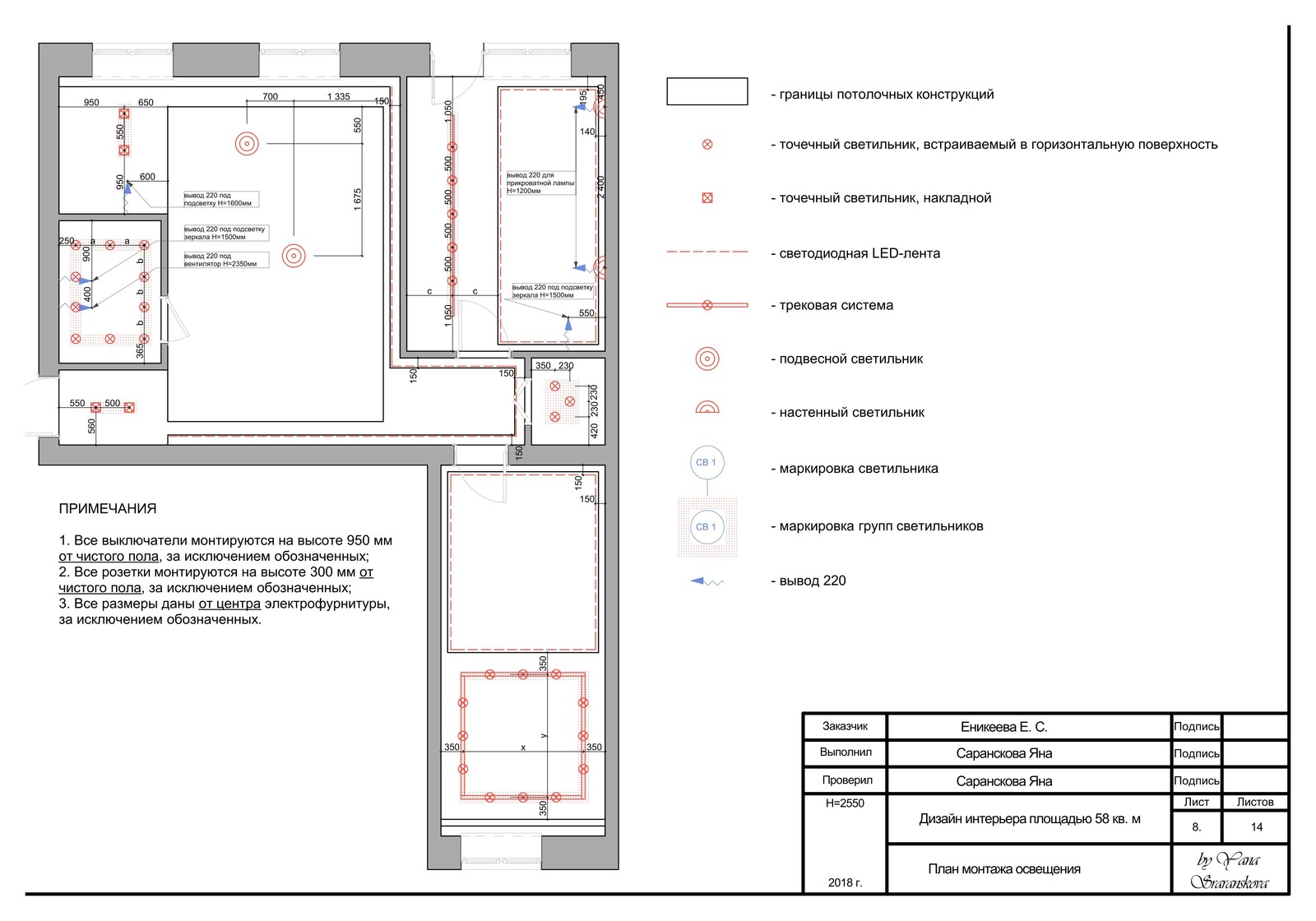 Рабочая документация для дизайн-проекта интерьера площадью 58 кв. м