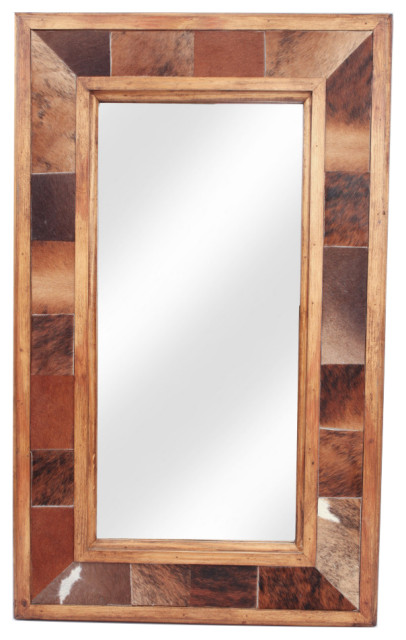 Big Sky Cowhide Rustic Handmade Wood Mirror, 20"x34"