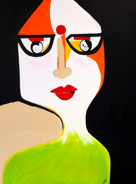 Women's Face Abstract Portrait, Bohemian Art