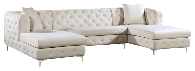 Gail Velvet 3pc Sectional Cream