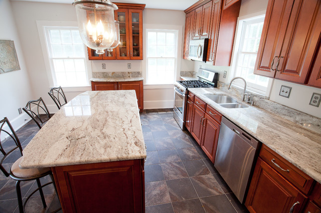 Taupe White Granite In An Historic Kitchen Contemporary