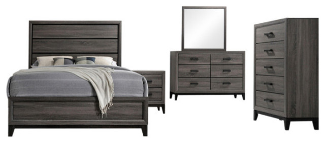 Asheville 5-Piece Modern Panel Bedroom Set, Gray, Queen - Transitional ...