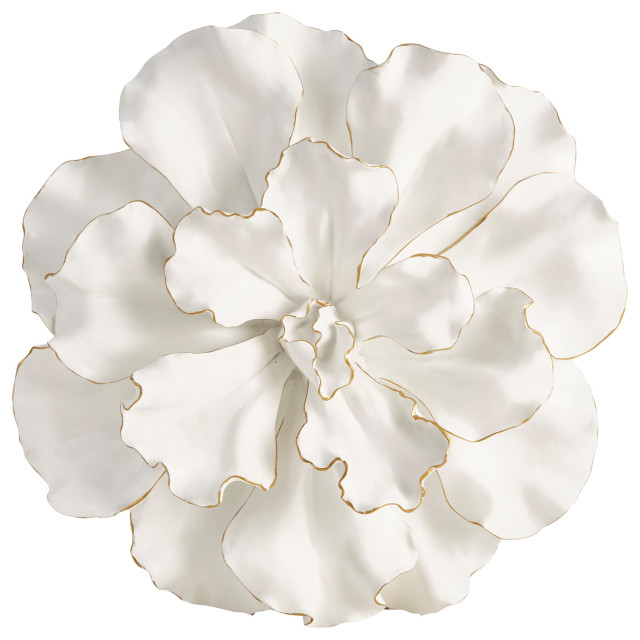 White/Gold Wall Flower Plaque, 20" Contemporary Plants by
