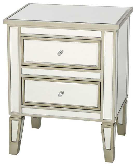Gdf Studio Graham Mirror 2 Drawer End Table Nightstand Champagne