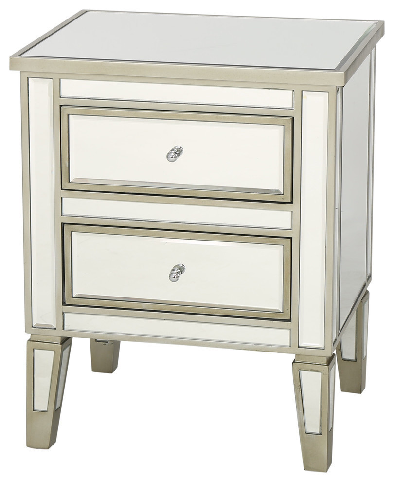 Mirrored Nightstand 2 Drawer Modern Mirror End Table Storage Accent Cabinet