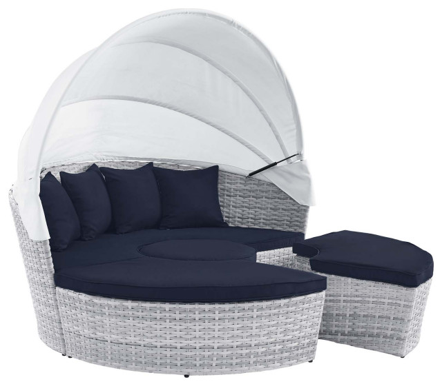 Scottsdale Canopy Outdoor Patio Daybed Light Gray Navy 4442 Tropical Outdoor Lounge Sets