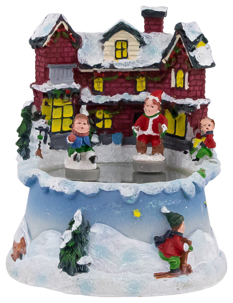 5.25" Animated Village Ice Skating Pond Christmas Music Box Modern
