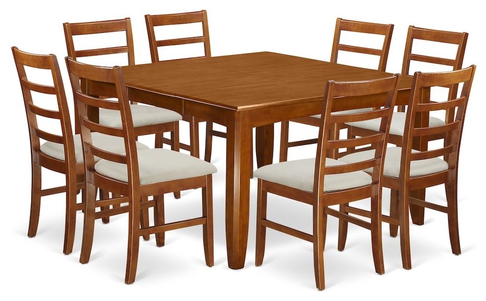 9 Piece Dining Room Set Square Table Leaf And 8 Chairs