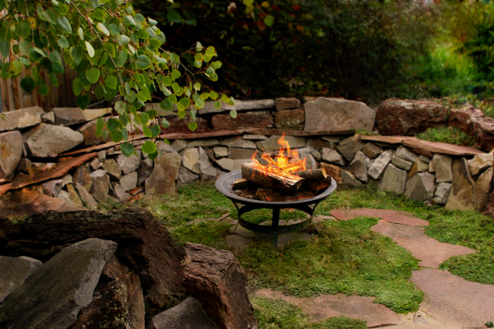 Inspiration for a small traditional backyard partial sun garden in Boise with a fire feature.