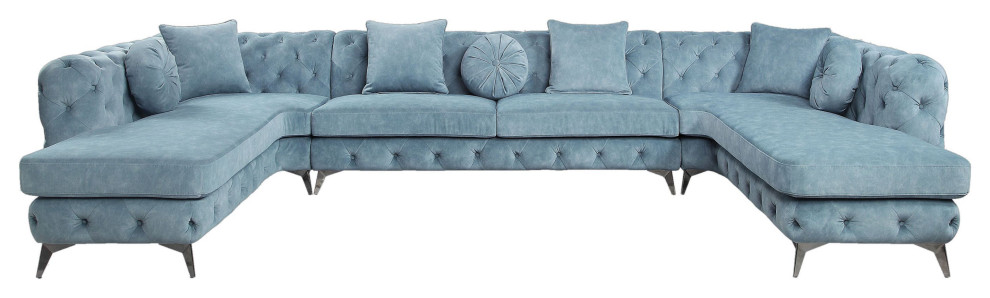 ACME Atronia Sectional Sofa With 7 Pillows, Deep Green Fabric
