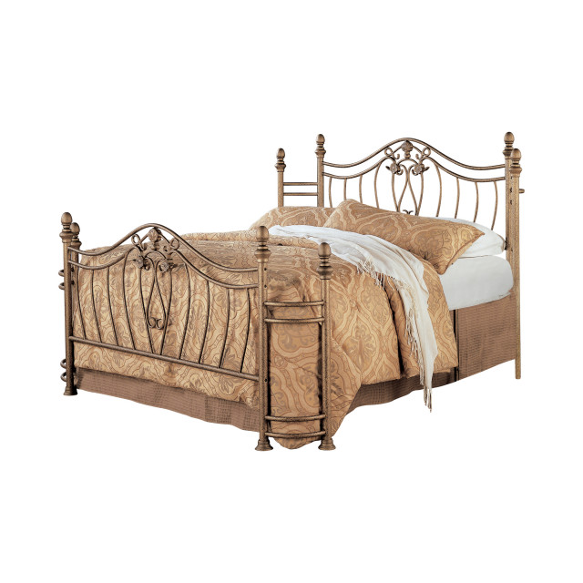Metal Queen Headboard And Footboard With Swirling Floral Motifs