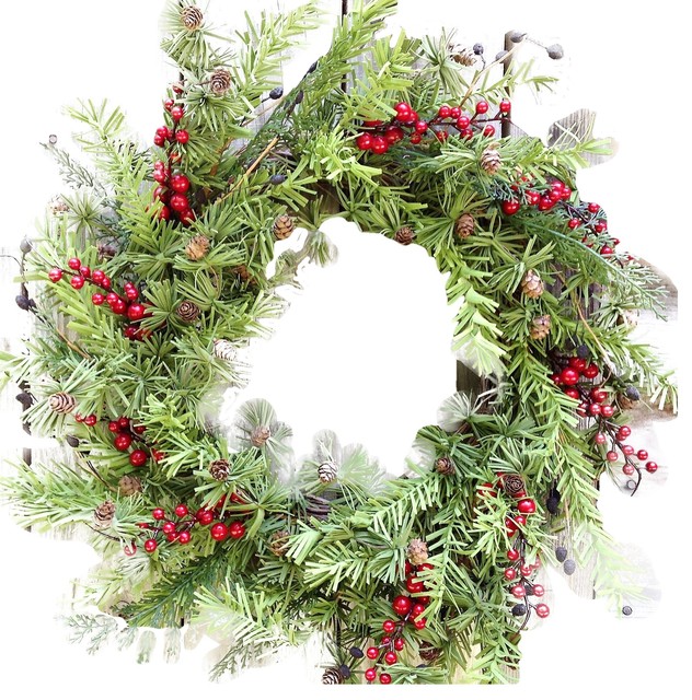 Mini Pine Cone and Berry Holiday Wreath -24"