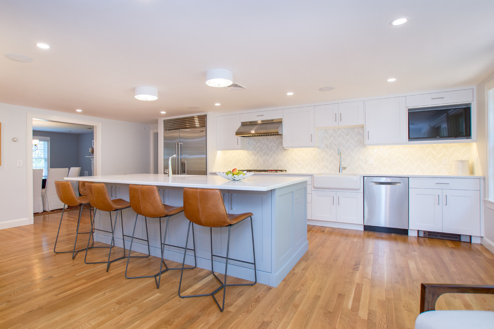 Example of a transitional kitchen design in Boston