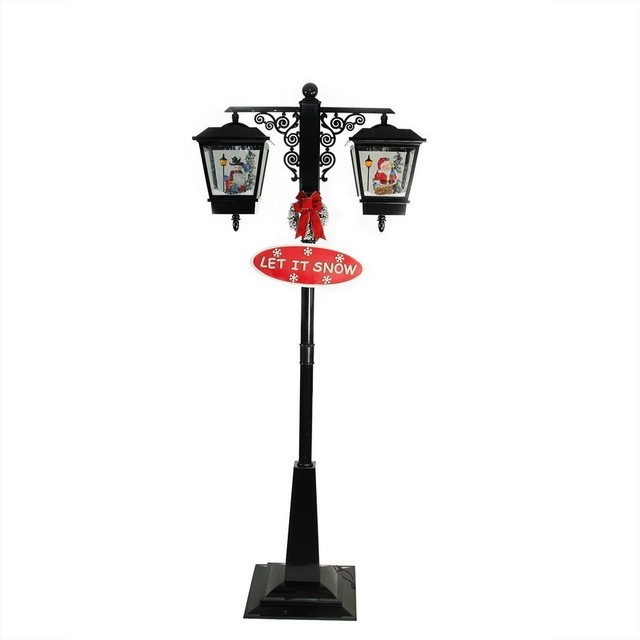 74" Lighted Black Musical Snowing Santa and Snowman Double Christmas