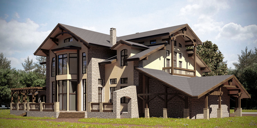 Современный дом в стиле кантри. Вид со стороны кинозала