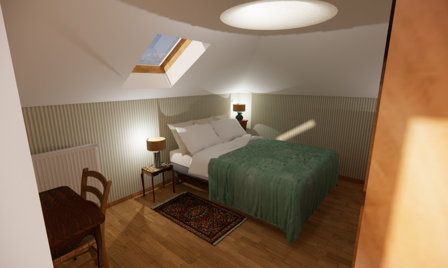 Réemplois pour la décoration de deux chambres sous combles en ville