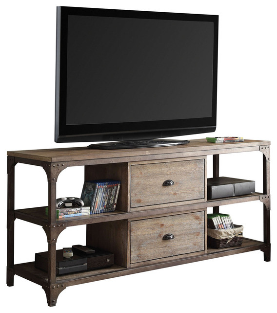 Gorden Tv Stand Weathered Oak And Antique Silver