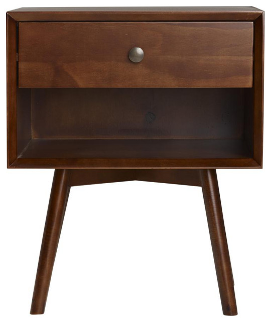 MCM 1 Drawer Solid Wood Nightstand, Walnut Midcentury Nightstands
